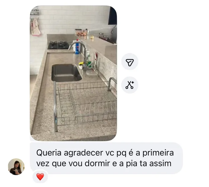 Aluna: primeira vez que vou dormir com a pia assim